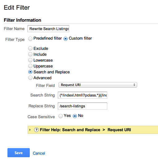 Google Analytics rewrite filter