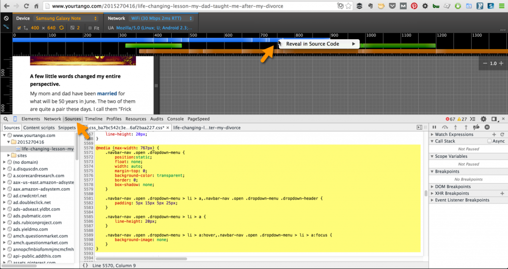 preview media queries in Chrome Developer Tools' Sources tab