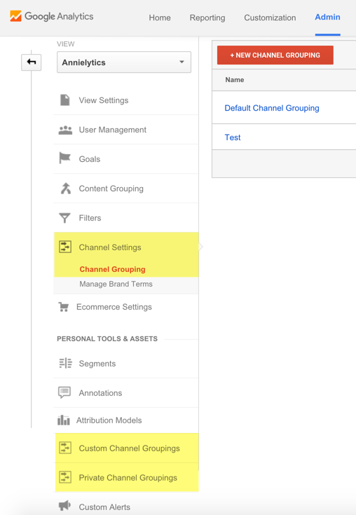 Google Analytics channel settings