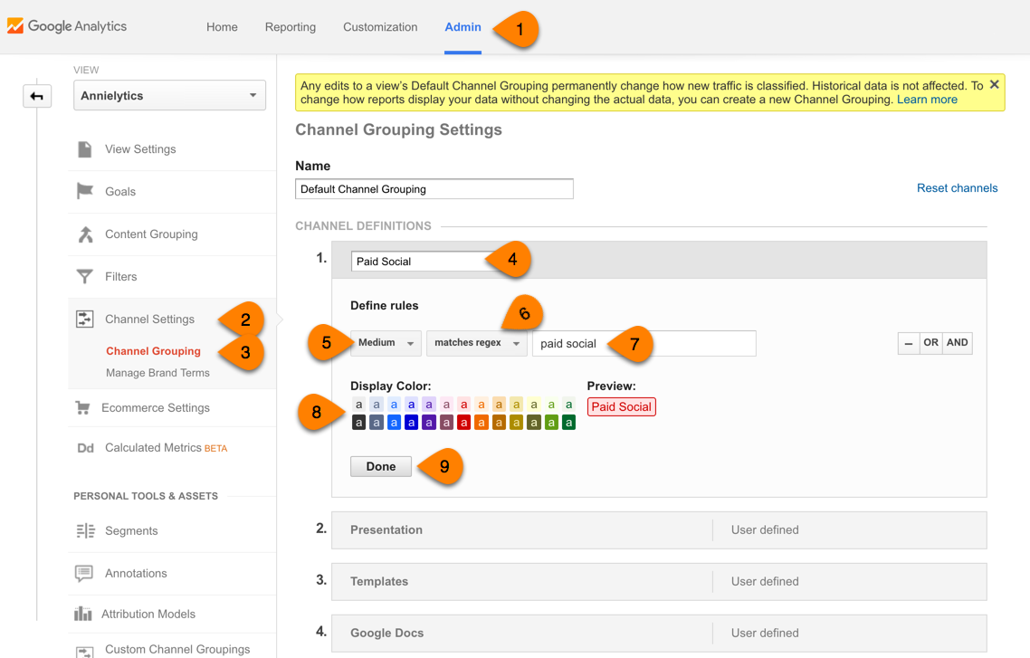 create Paid Social channel in Google Analytics