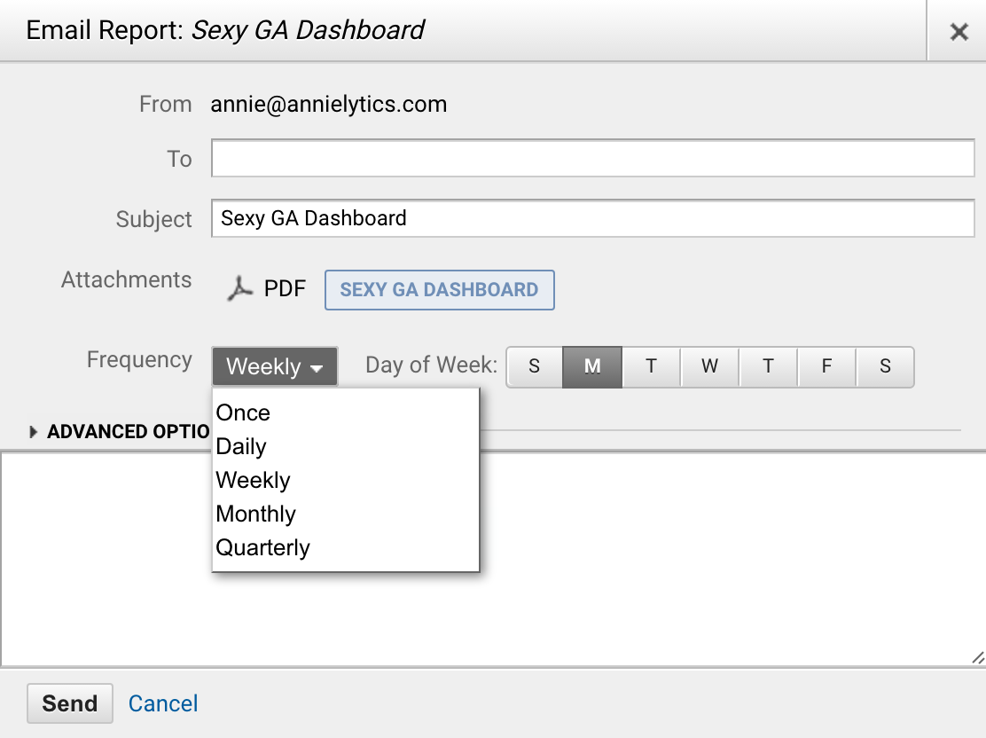 Google Analytics dashboard sharing via email
